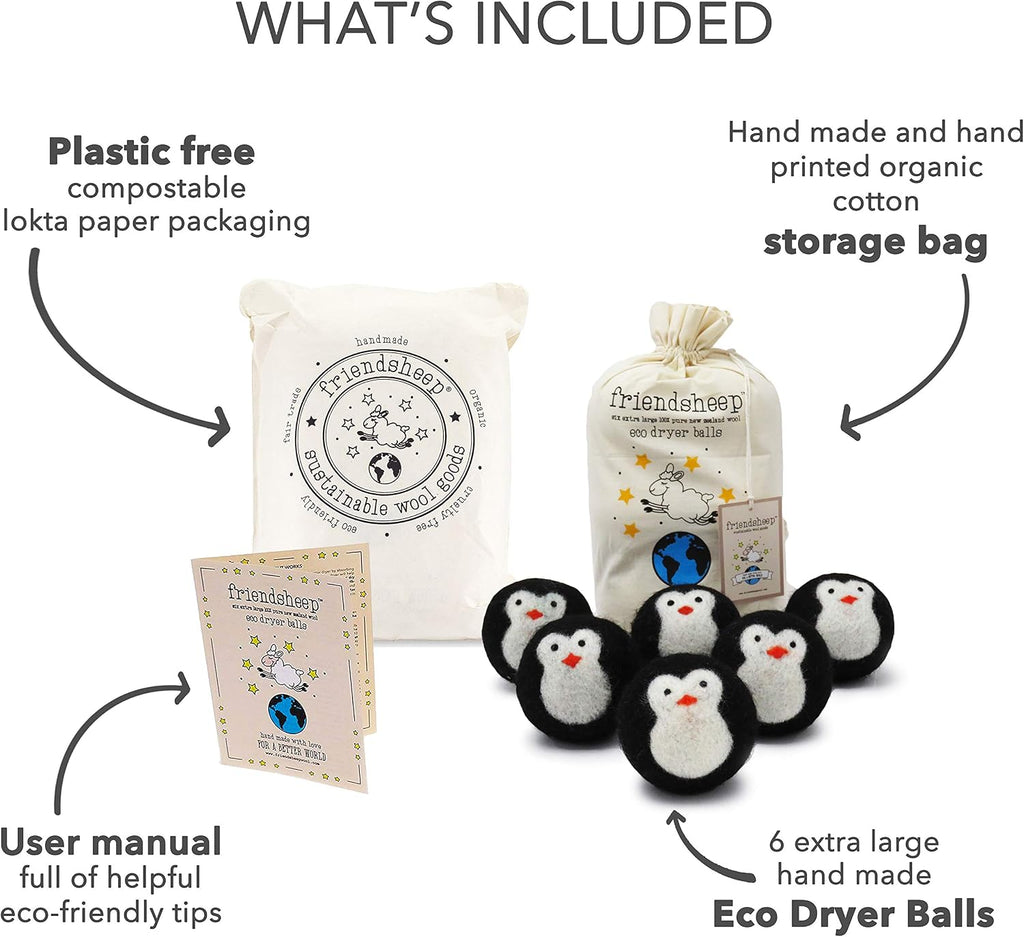Wool Dryer Balls, Organic Reusable Fabric Softener Alternative for Laundry, Handmade, Fair Trade, Hypoallergenic