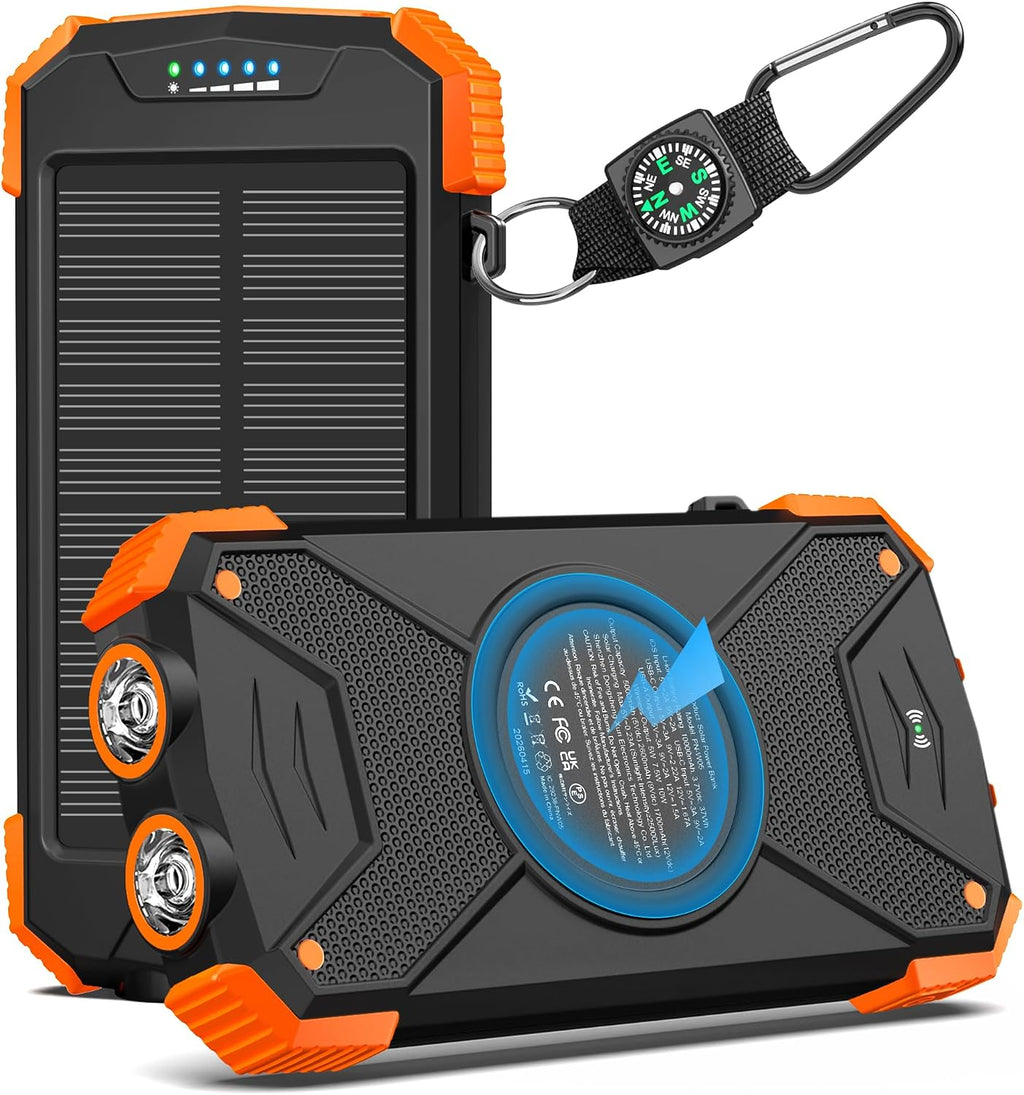 Solar Power Bank 10,000mAh, Portable Wireless Charger, 20W Fast Charging External Battery Pack with USB C for Cell