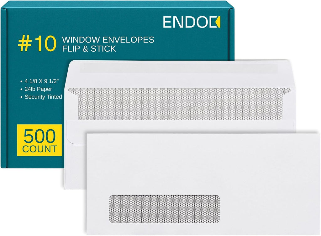 #10 Left Window Self Seal Envelopes - 500/Pack - 4 1/8 x 9 1/2 Inch Business Envelopes #10 With Flip & Seal Closure