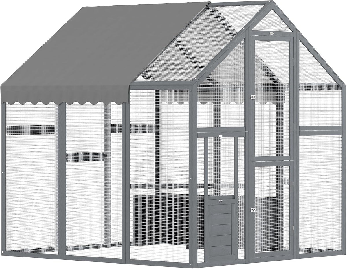 Large Wooden Chicken Coop for 6-8 Hens 66" x 72" x 72" Gray