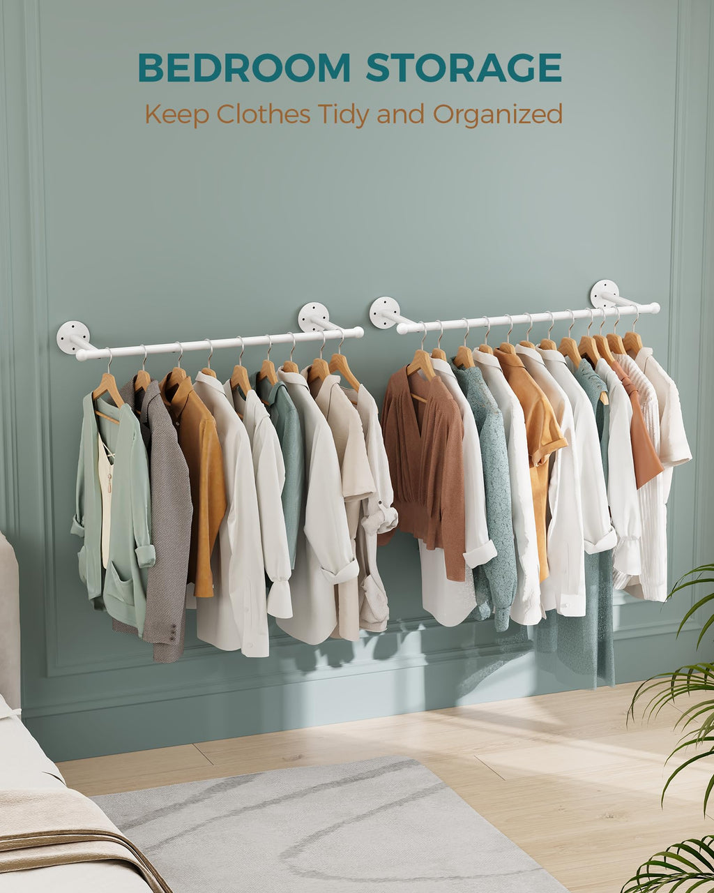 33" Industrial Pipe Clothing Rack, Wall Mounted Clothes Rack 2 Pack