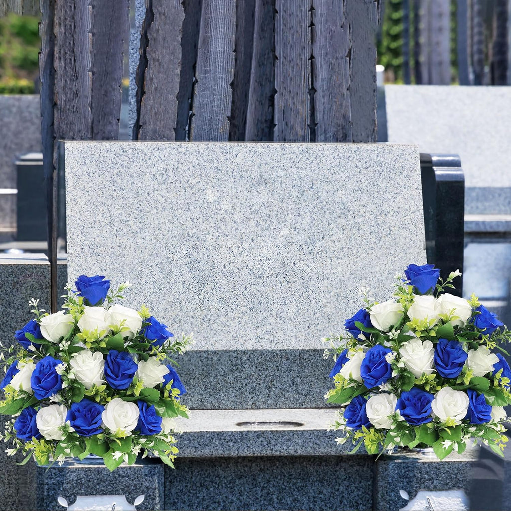 2Pcs Artificial Cemetery Flowers with Vase for Grave