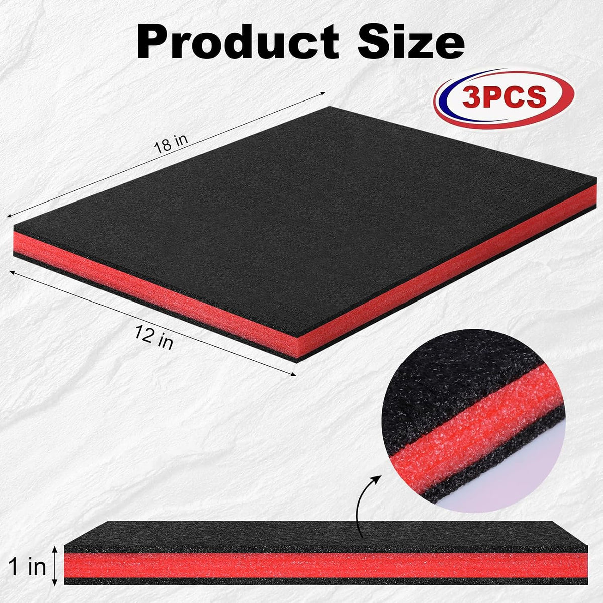 Tool Box Foam Inserts, 3 Pack 18"x12"x1" Cuttable Polyethylene Sheets