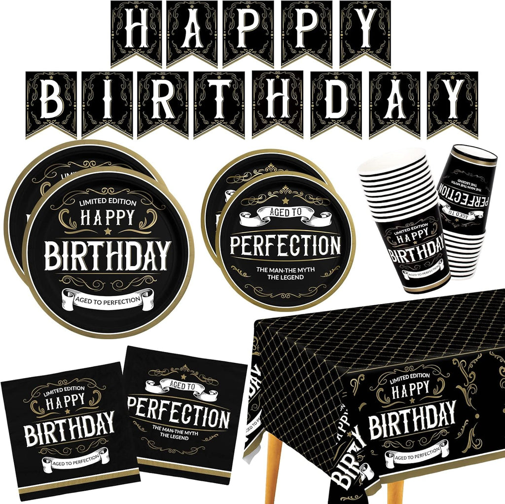 Birthday Party Supplies Disposable Paper Plates Napkins Cups Tablecloth and Banner for Happy Birthday Party