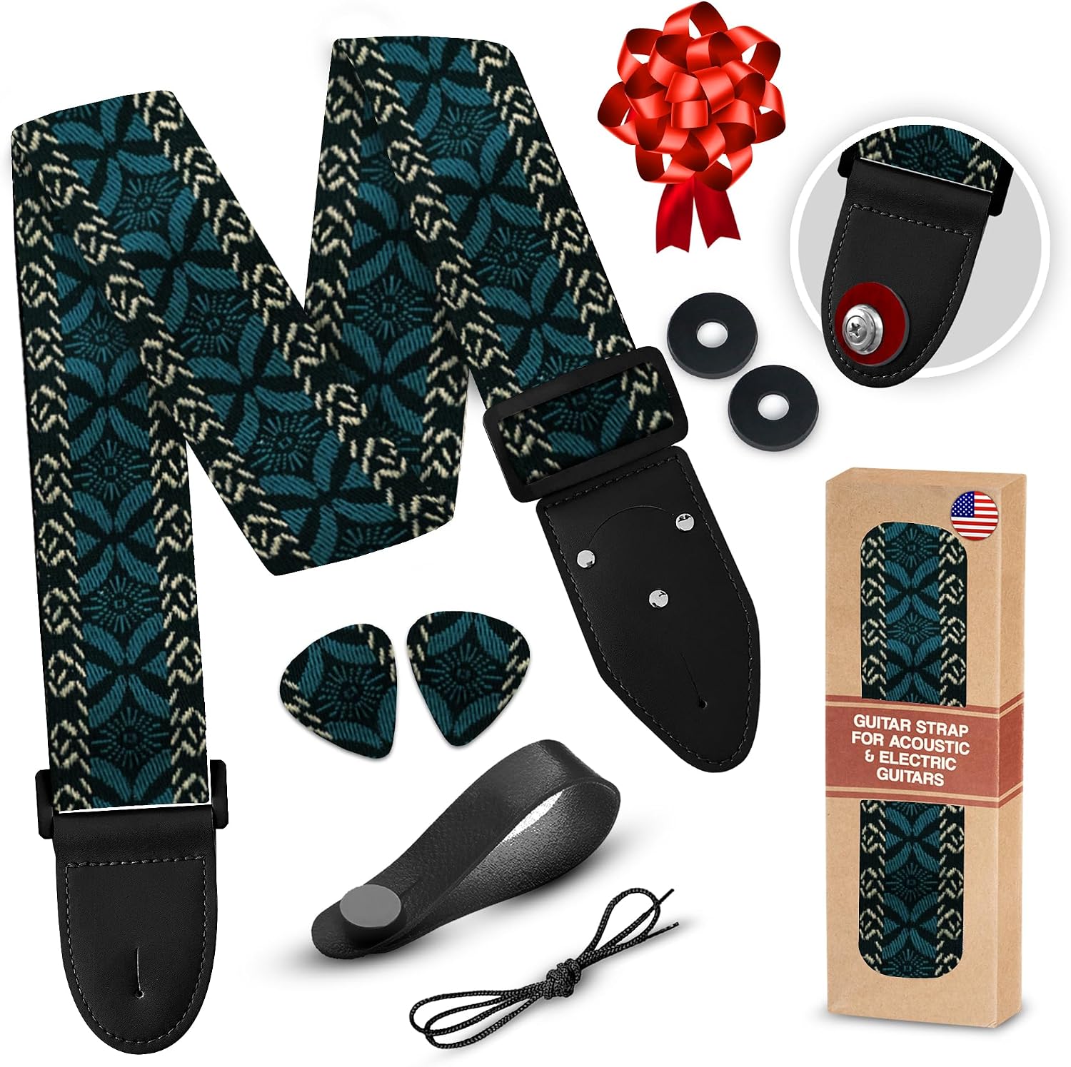 Guitar Strap For Acoustic, Electric and Bass Guitars, Adjustable Padded Leather Ends Guitar Straps For Men and Women
