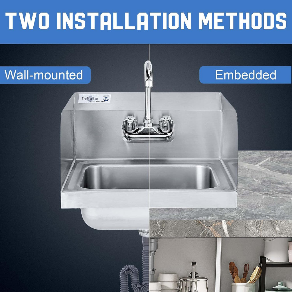 Commercial Hand Sink with Side Splash, Wall Mount Utility Sink