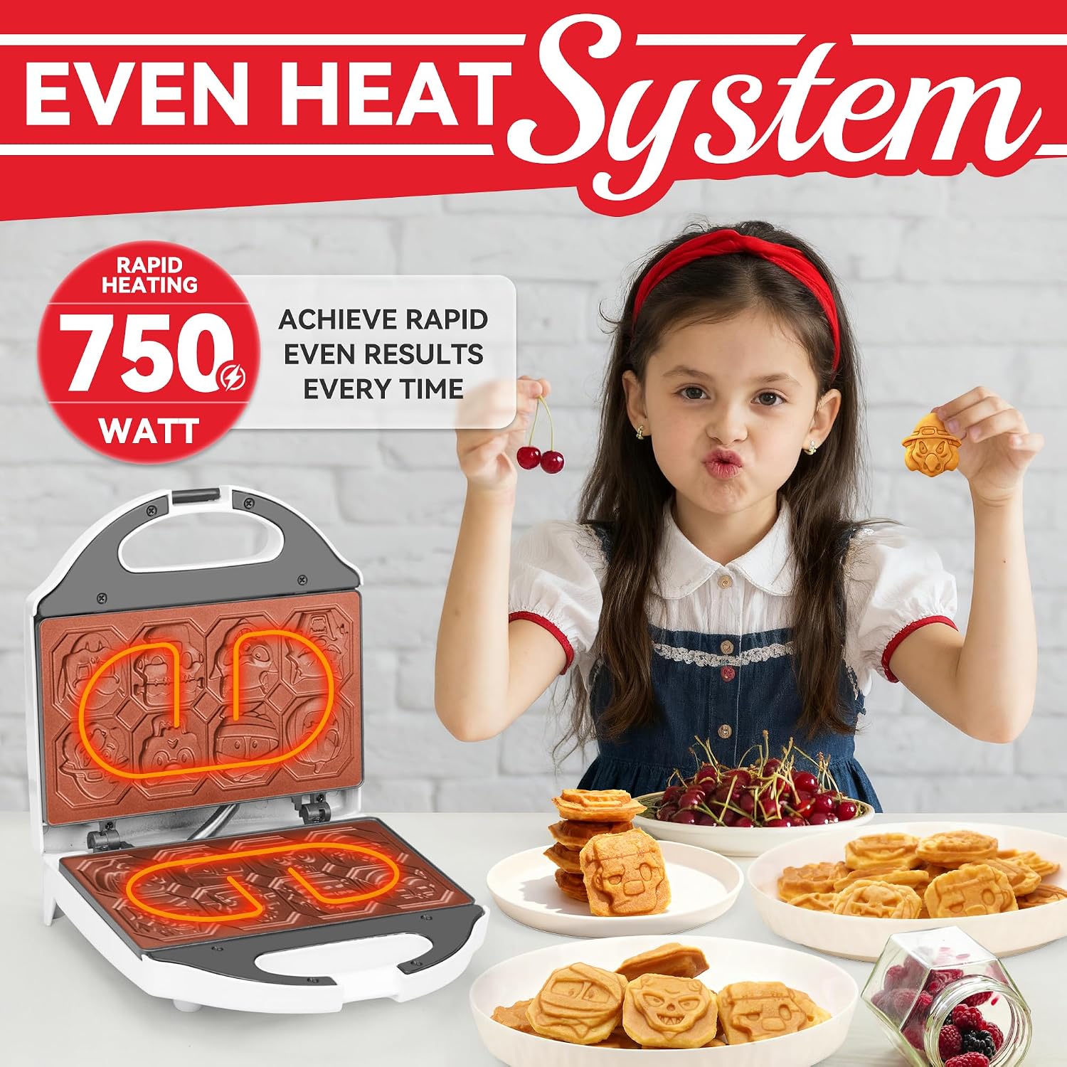 Spooky Mini Waffle Maker for Kids, Mini Pancake Maker Machine, Electric Small Waffle Iron, 8 Fun Character Waffle