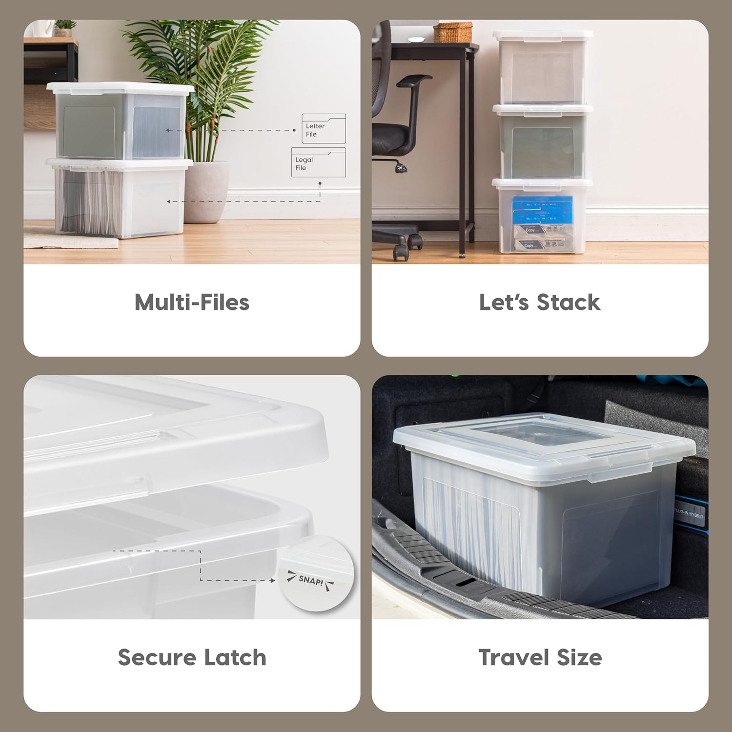 File Box, Plastic File Organizer with Lids for Letter/Legal File, Portable Document Box For Moving, Storage Bin with