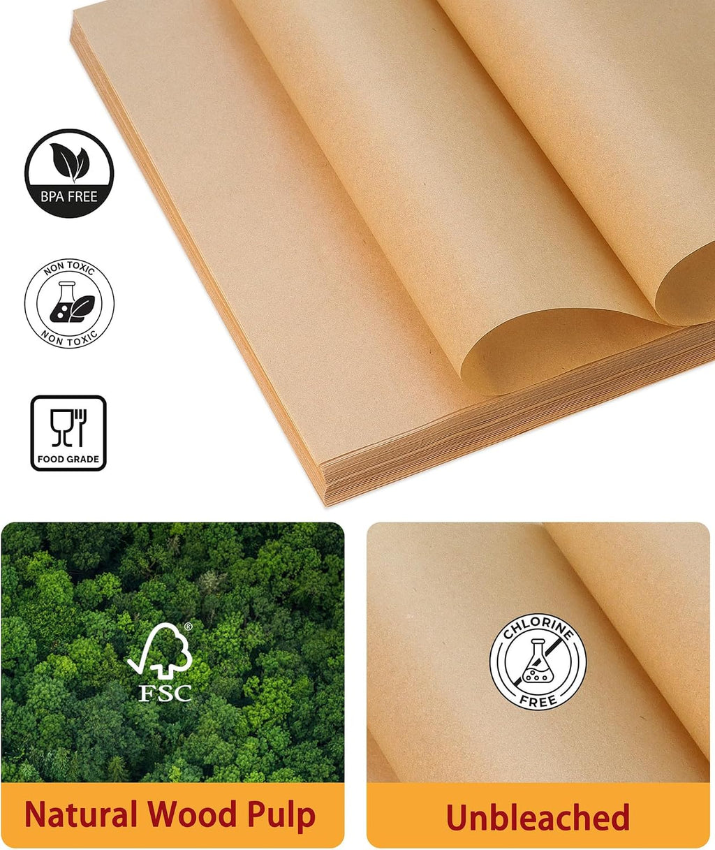200 Sheets Precut Parchment Paper, 12x16.5 Inches, Non-Stick, Unbleached