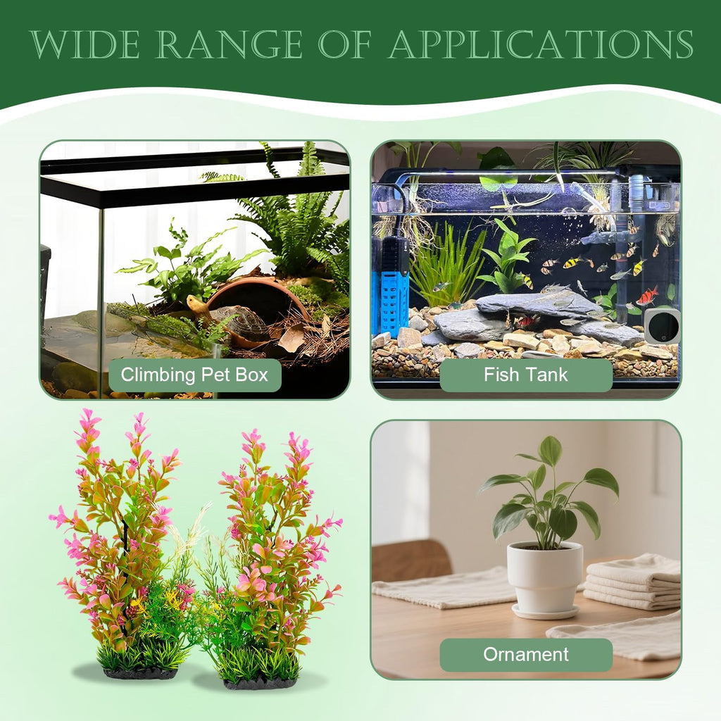 Aquarium Plants 2-Pack Plastic Fish Tank Decor Pink Gradient