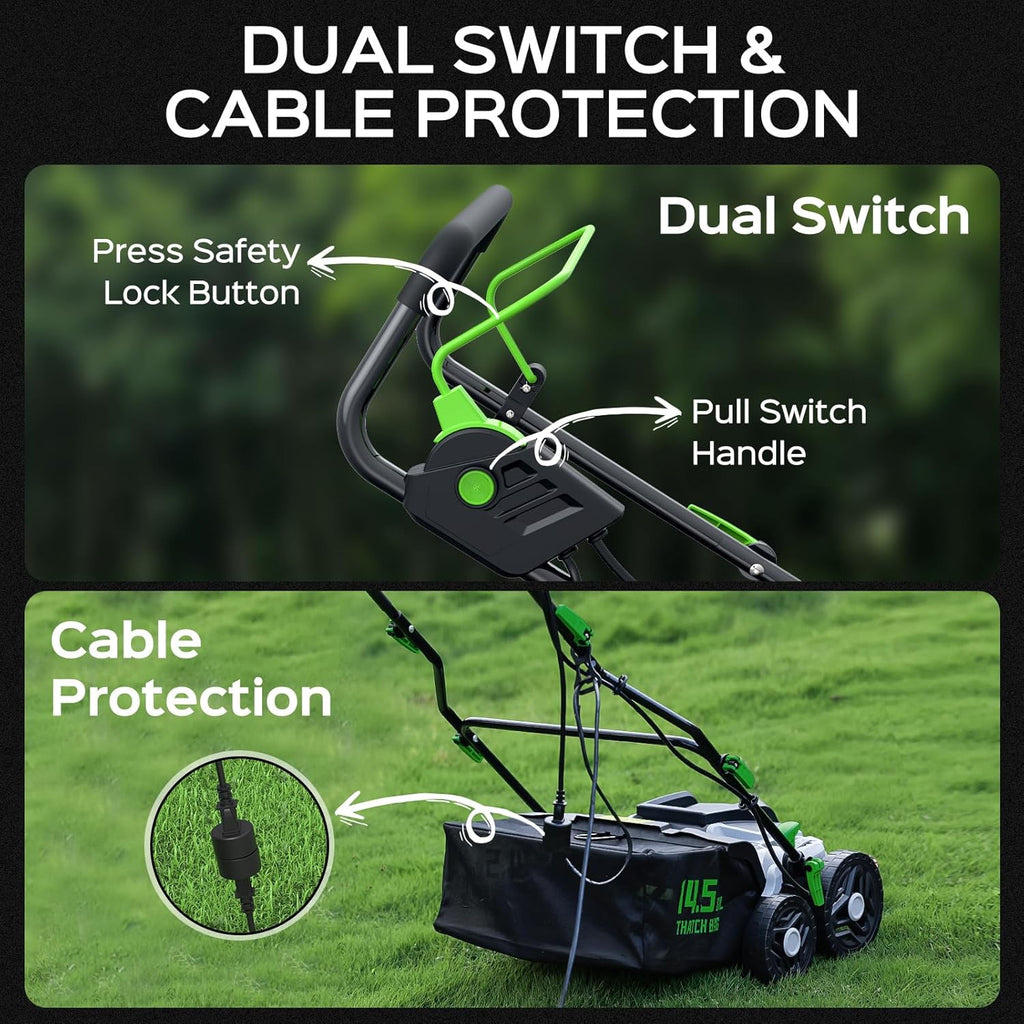 2026 Upgrade 16-Inch 15.5 Amp 2-in-1 Electric Dethatcher and Scarifier with 14.5-Gallon Collection Bag, Lawn