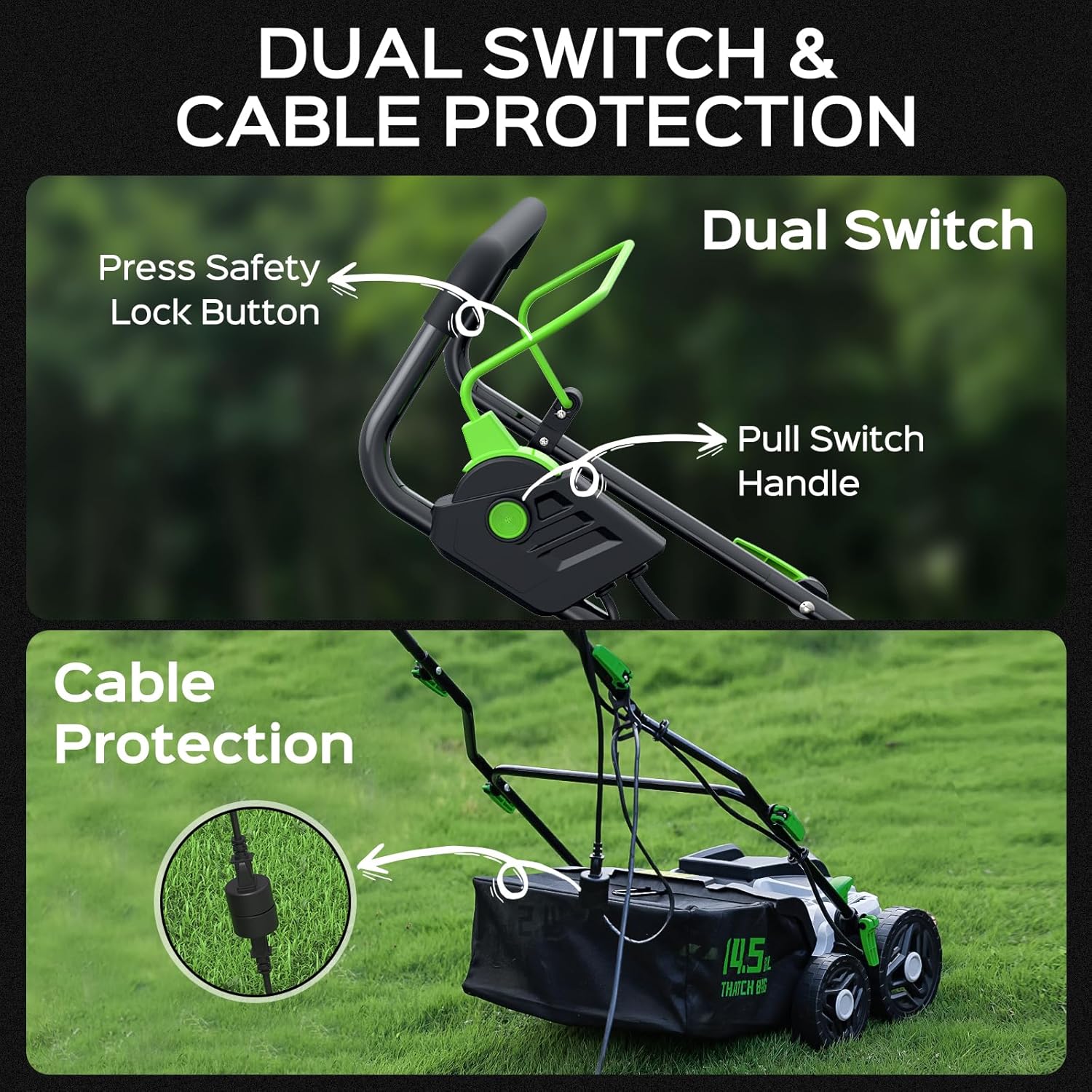 2026 Upgrade 16-Inch 15.5 Amp 2-in-1 Electric Dethatcher and Scarifier with 14.5-Gallon Collection Bag, Lawn