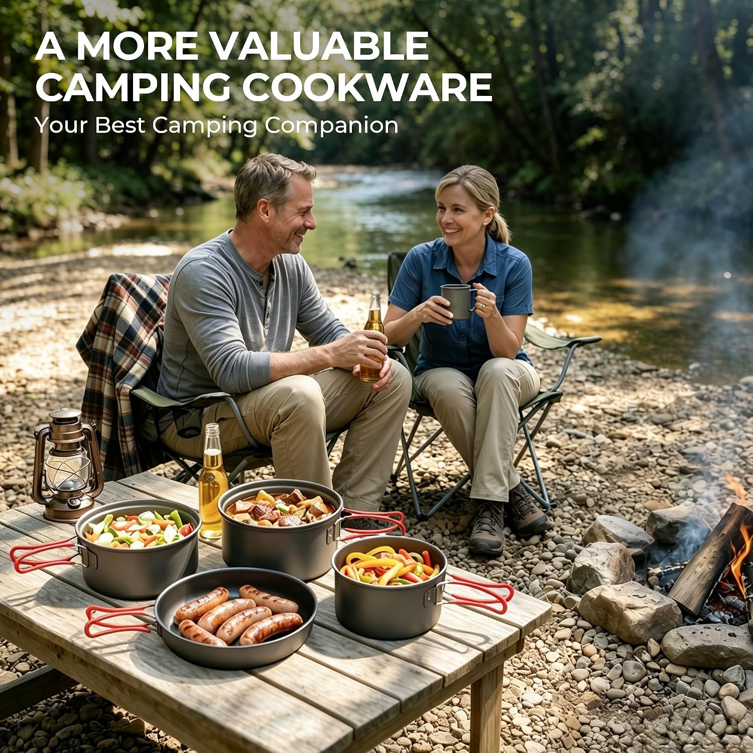 Camping Cookware Set Camping Gear, Compact Camping Pots and Pans Set, Durable Hard Alumina Camping Cooking Set for