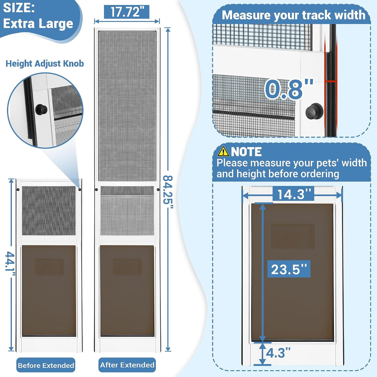 XL Dog Door for Sliding Glass Door, Extra Large Patio Doggy Door Insert for Sliding Door, Height Adjustable from 44"