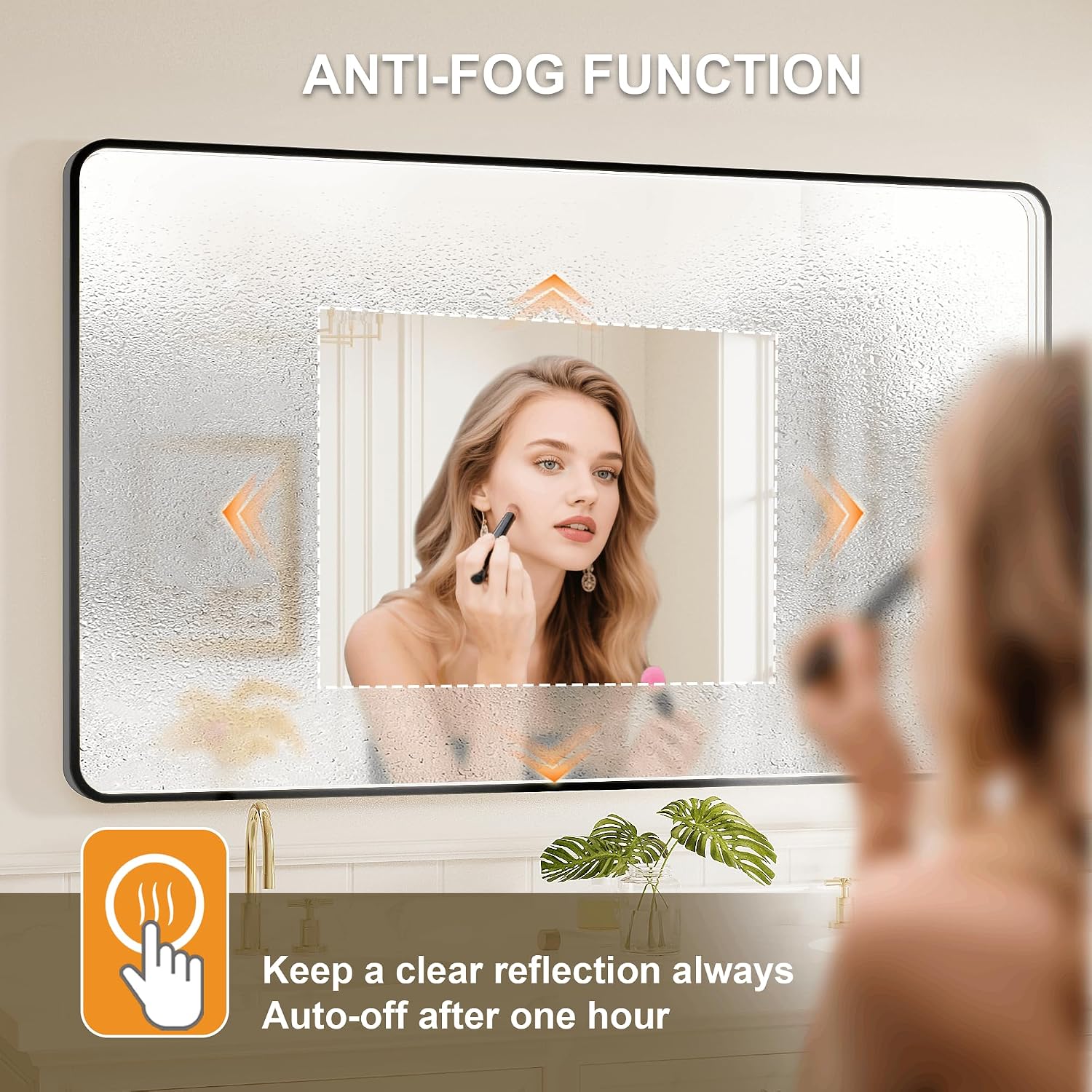 40x28 Inch LED Bathroom Mirror with Lights, Black Metal Framed LED Mirror for Bathroom, 3 Colors and Stepless