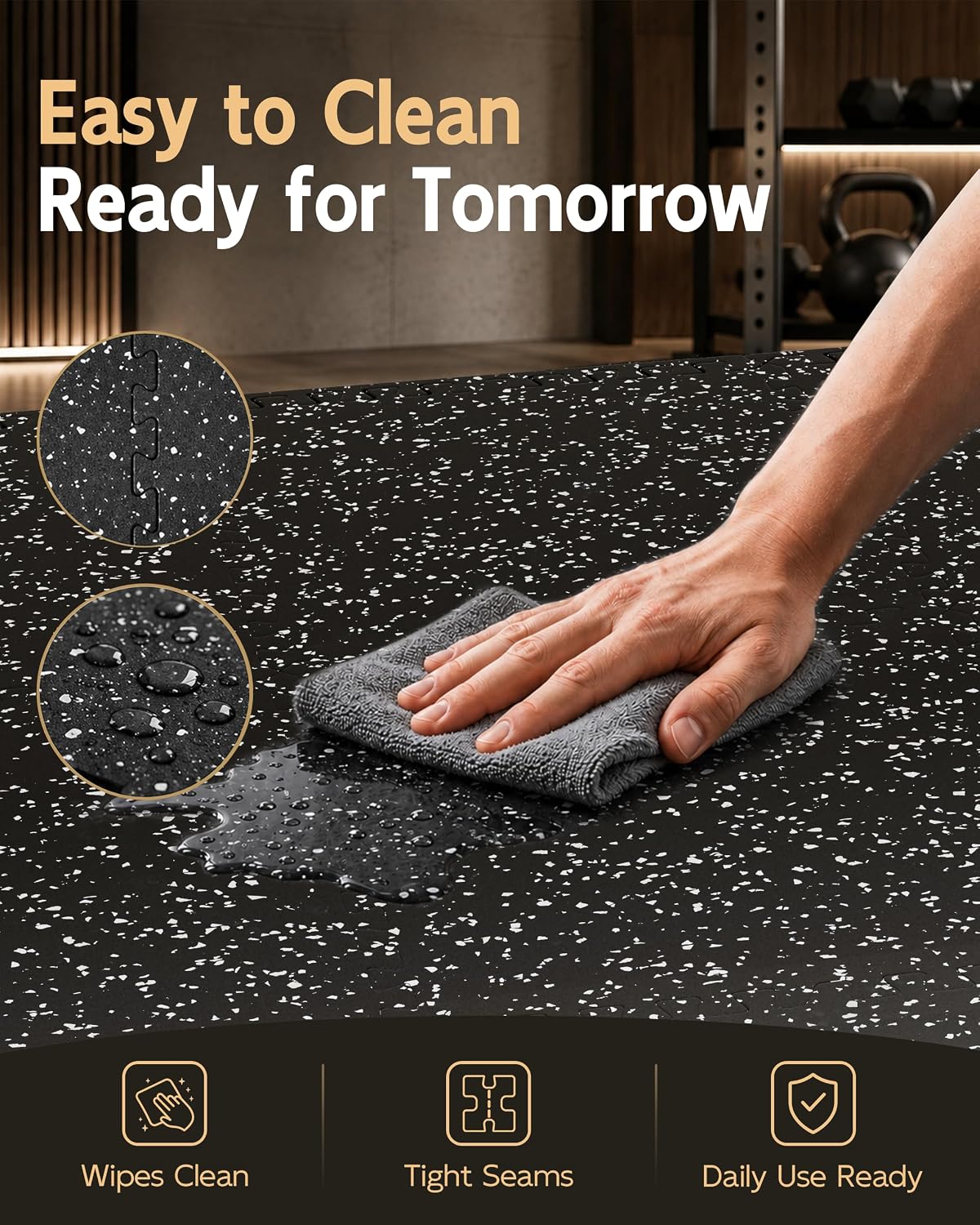 0.56" Thick Gym Flooring for Home Gym, Rubber Top