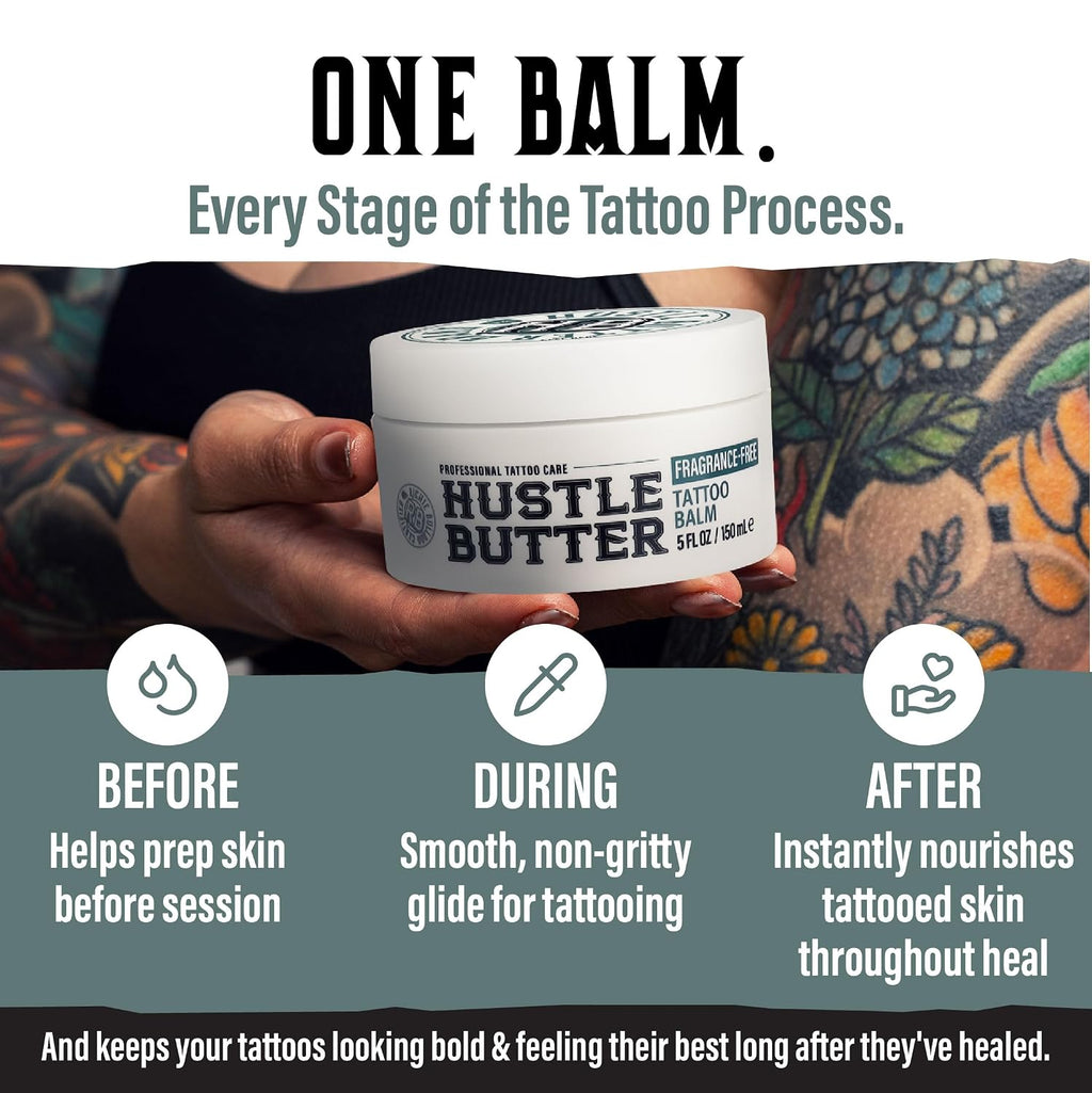 Hustle Butter Fragrance Free Tattoo Aftercare 5oz Tattoo Balm, Unscented Vegan Tattoo Butter and Healing Cream for