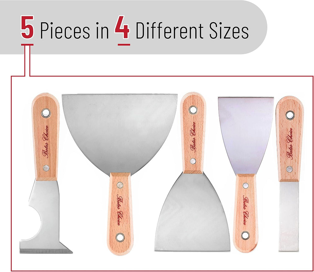 Bates- Paint Scraper, 5 Pc Scraper Tool, Putty Knife Set, Putty Knife, Painting Tools, 5 in 1 Tool, Spackle Knife