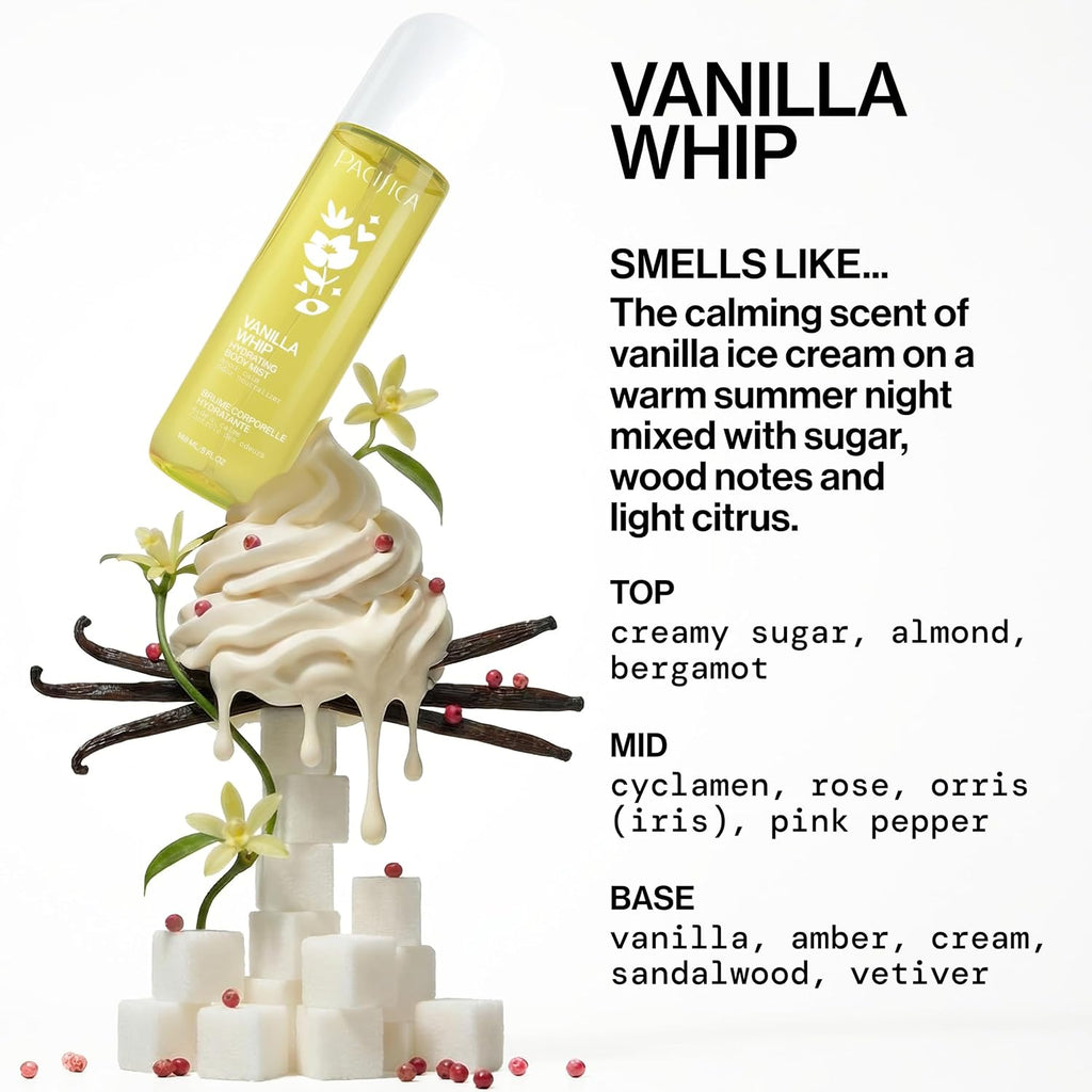 Vanilla Whip Body Mist for Women; Sweet Gourmand Hair and Body Fragrance Spray | Warm Sugar Almond Scent, Odor