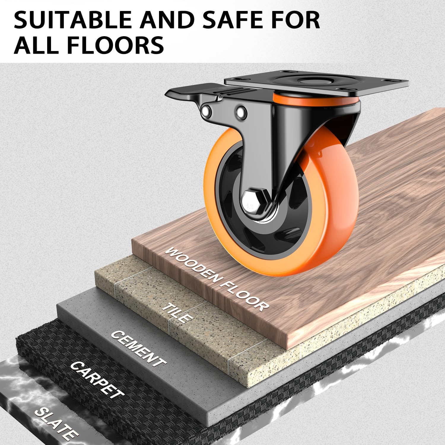 4 inch Casters Set of 4 Heavy Duty, Casters Wheels with Brake Load 2200lbs, Locking Swivel Top Plate Caster
