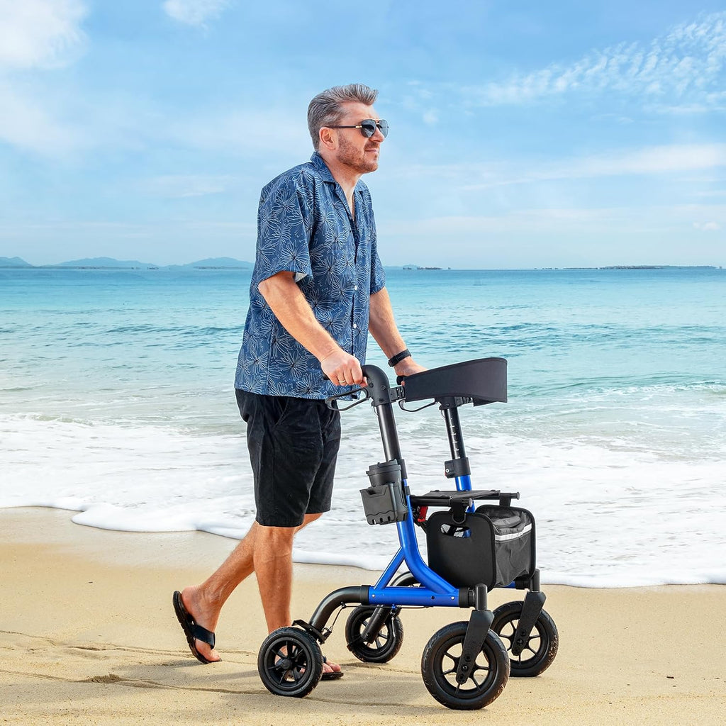 Walkers for Seniors, Rollator Walker with Seat, 10" Rubber Wheels All Terrain Rollator Walker with Backrest, Aluminum