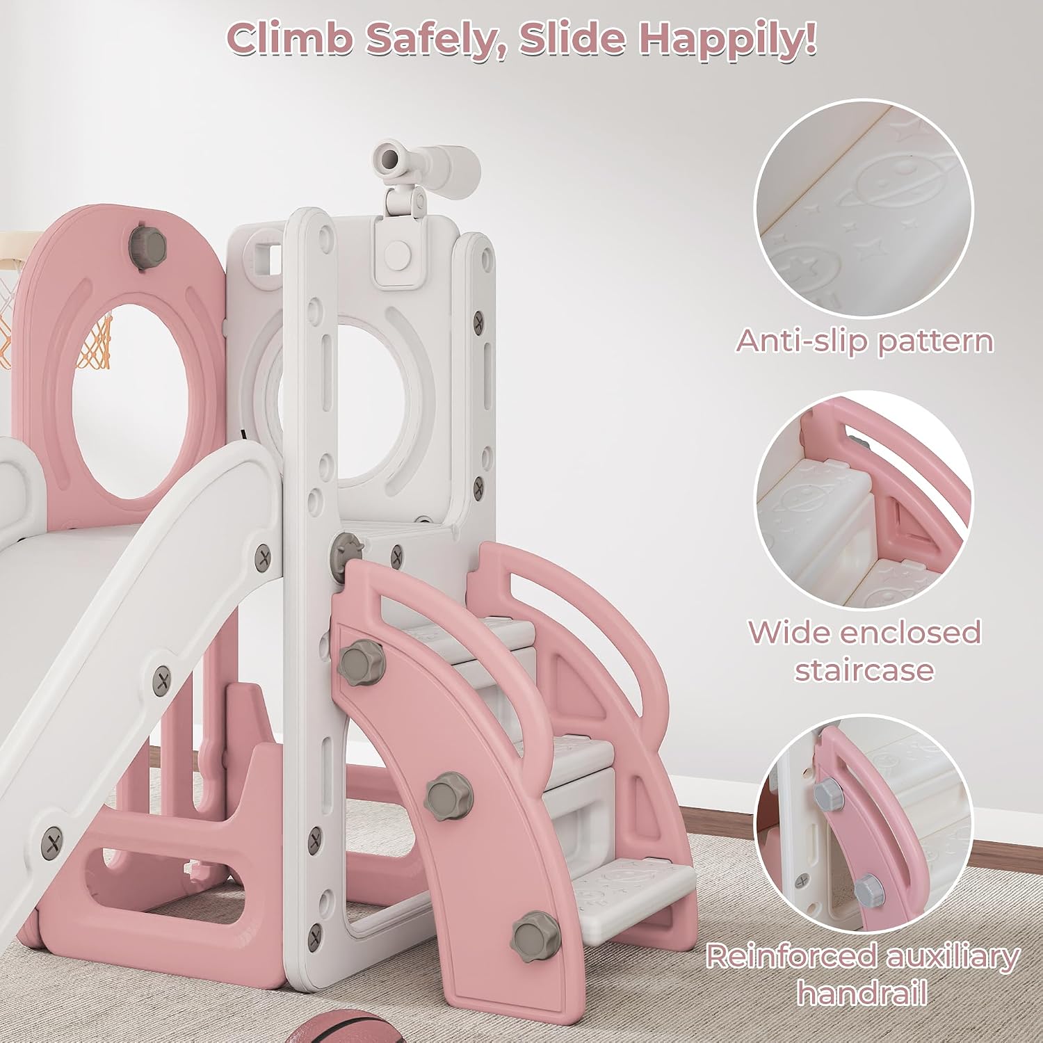 6 in 1 Toddler Slide, Indoor Slide for Toddlers 1-3, Freestanding Kids Slide and Climber for Inside Playground
