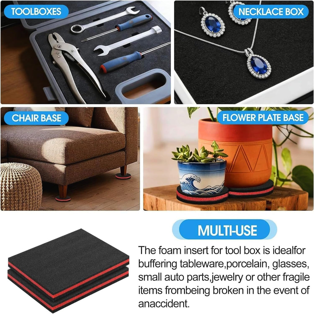 Tool Box Foam Inserts 2 Pack, 16 x 12 x 1 Inch, Foam Inserts for Cases, Easy to Cut Polyethylene Foam Sheets Foam