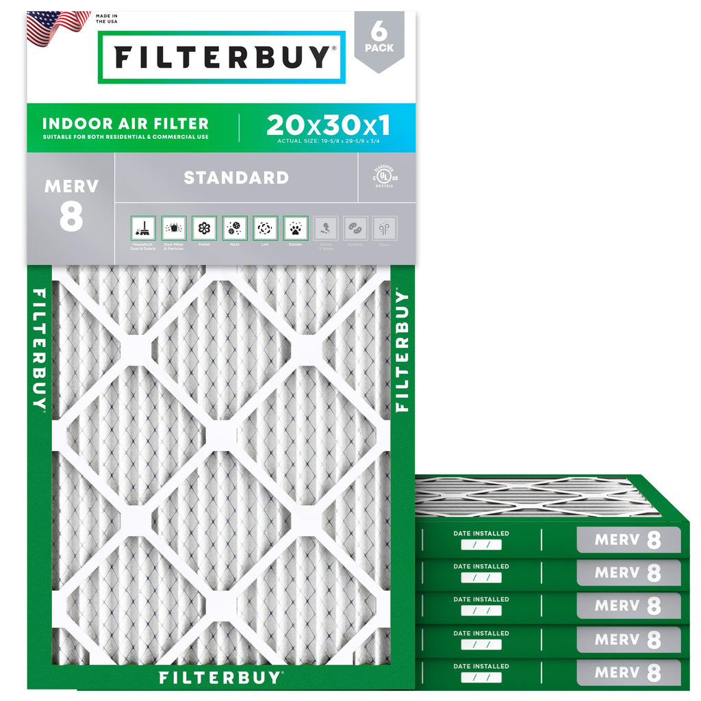 20x30x1 Air Filter MERV 8 Dust & Allergy Defense (6-Pack)