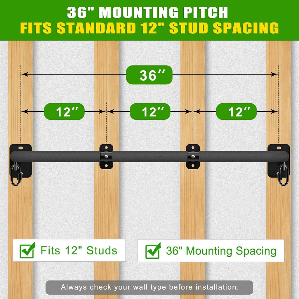 32"/36" Wall Mount Pull Up Bar Joist Mount Chin Up Bar for Doorway | Heavy Duty Steel Construction Support 450 lb