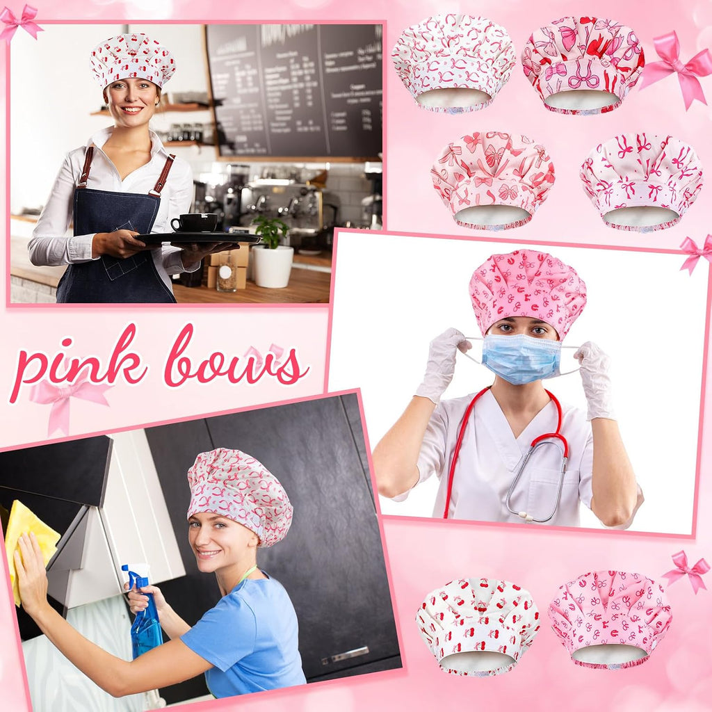 6Pcs Satin Lined Scrub Cap Women Surgical Nurse Cap Ponytail Adjustable Tie Back Girly Nursing Working Hat with Button