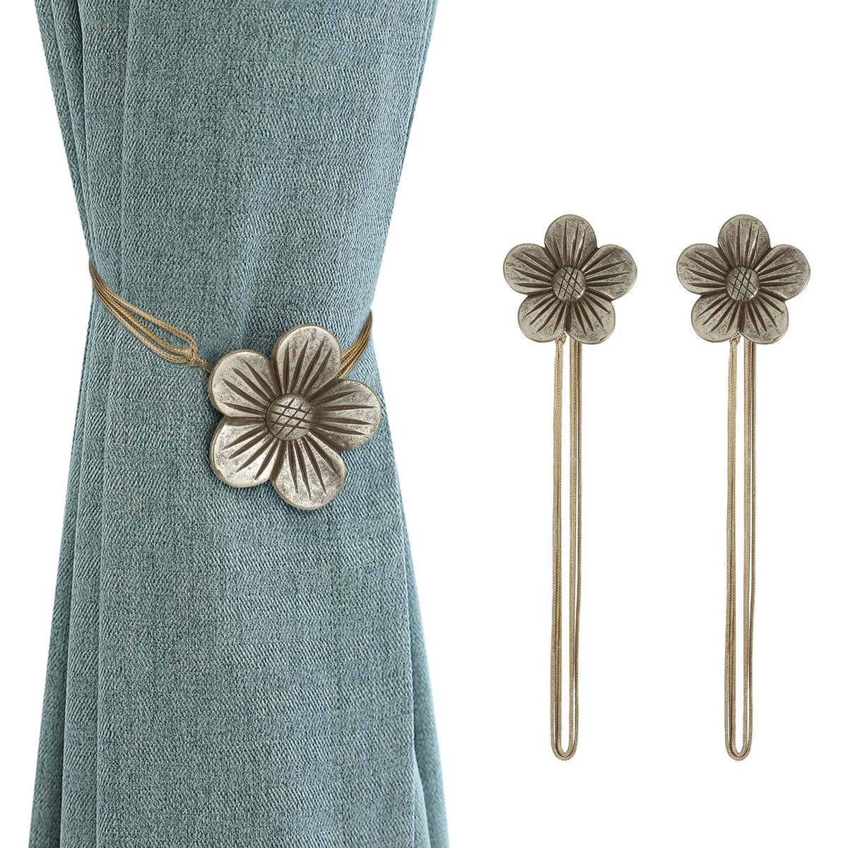 Magnetic Curtain Tiebacks, Flower Vintage Curtain Holdbacks, Coffee