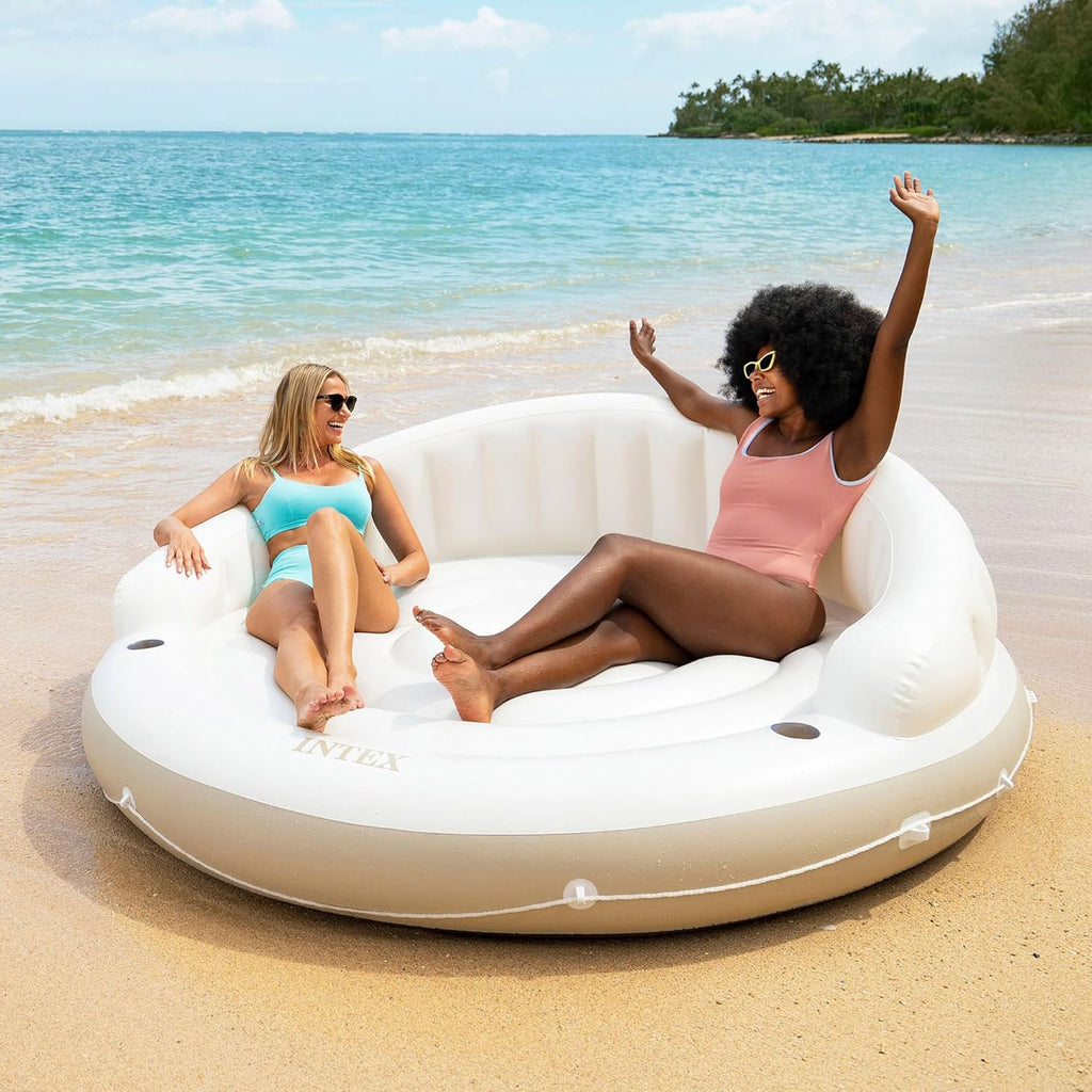 Canopy Island Inflatable Pool Float: Comfortable Lounge Surface – Built-in Cup Holders – Detachable Sunshade