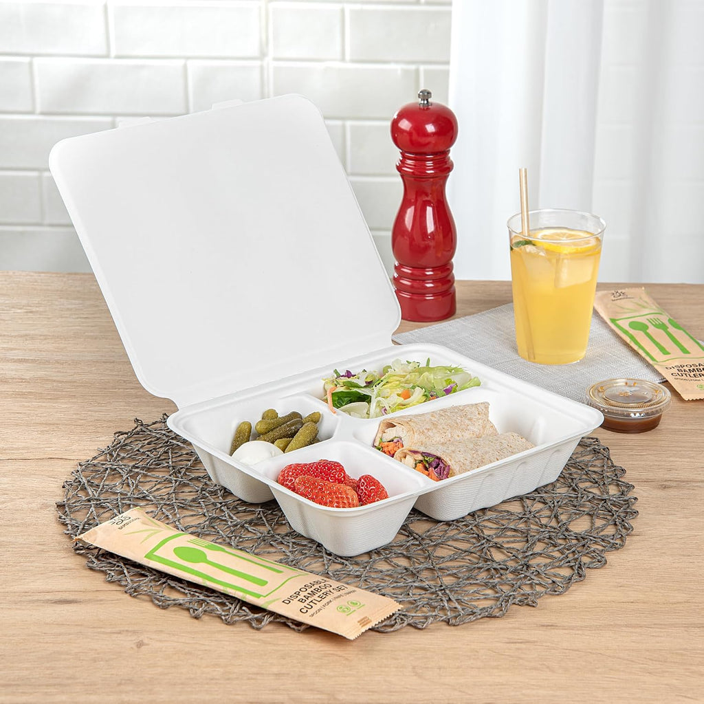 White Bagasse Rectangle Clamshell Container, 100 Ct