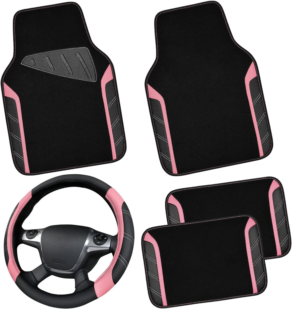 Microfiber Steering Wheel Cover and Waterproof Car Floor Mats,Leather Universal Car Combo Fit for 95%