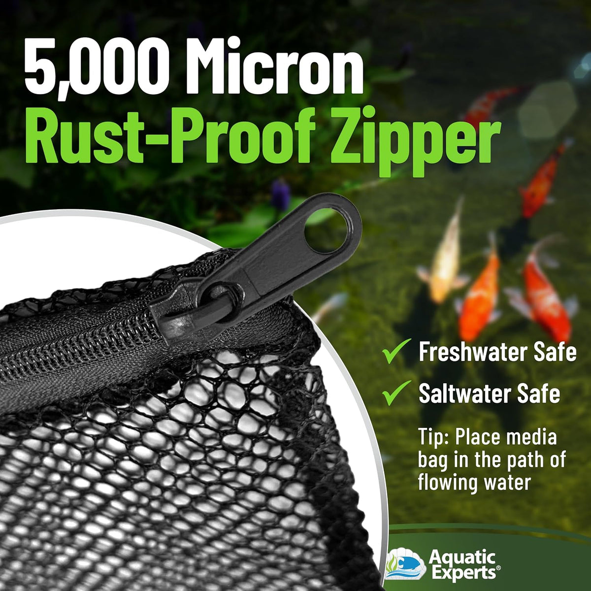 Mesh Media Bags – Large Hole 1/8" Mesh with Rustproof Plastic Zipper for Bio Balls & Large Filter Media (10" x 12", 2