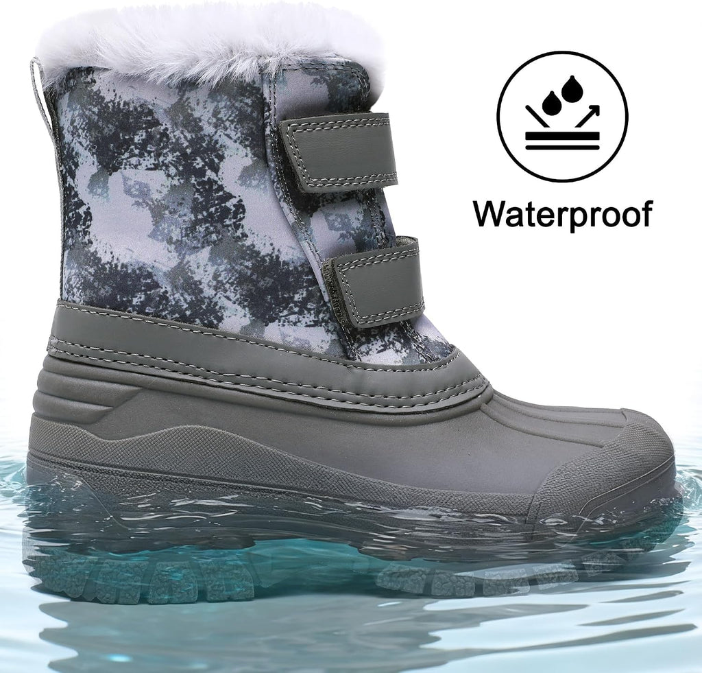Girls Boys Waterproof Winter Snow Boots with Faux Fur Lining