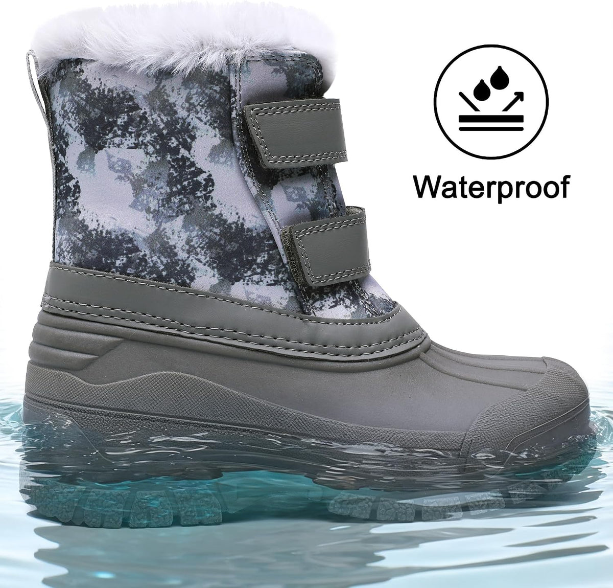 Girls Boys Waterproof Winter Snow Boots with Faux Fur Lining
