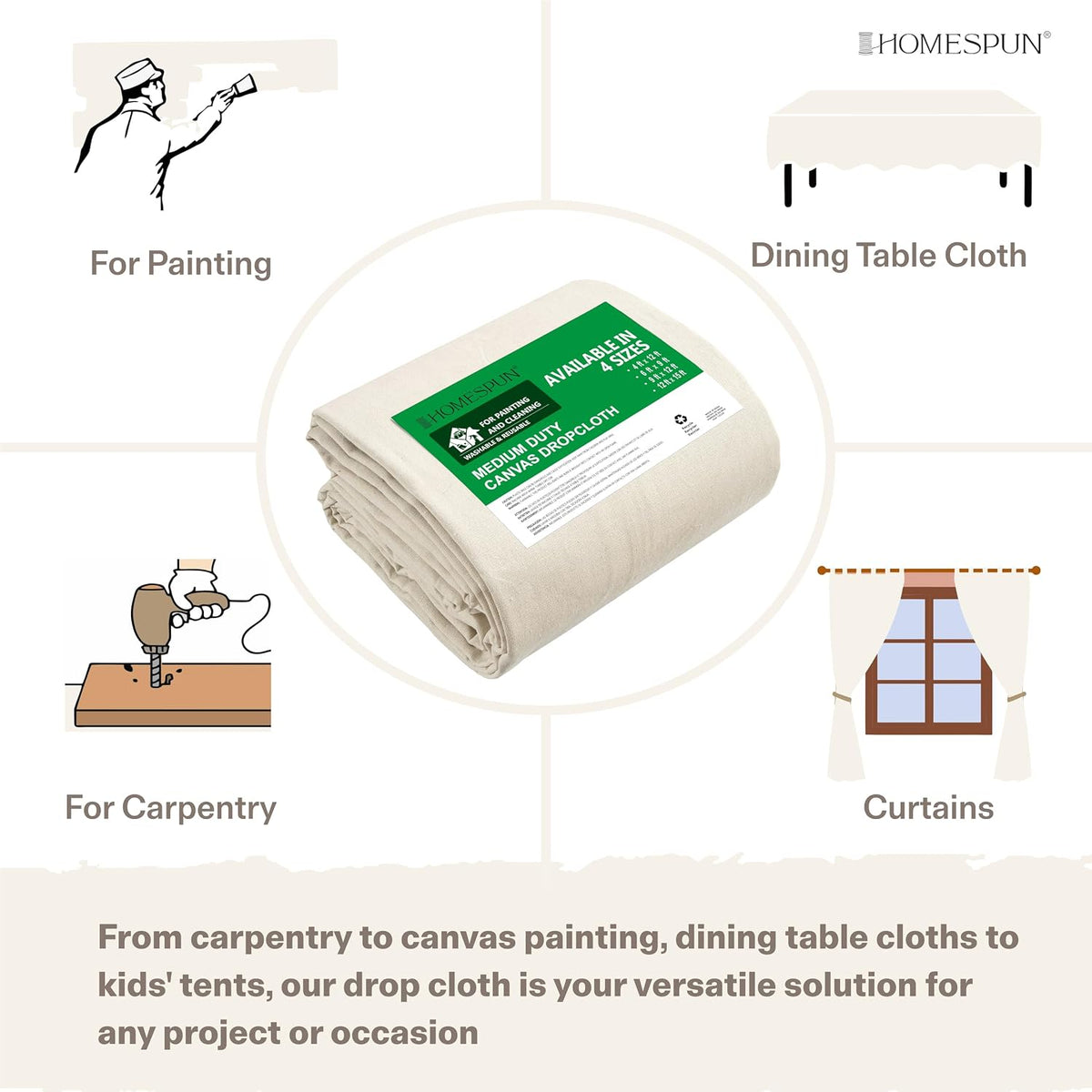 Reusable Heavy-Duty Absorbent Canvas Drop Cloth 12 x 9 ft