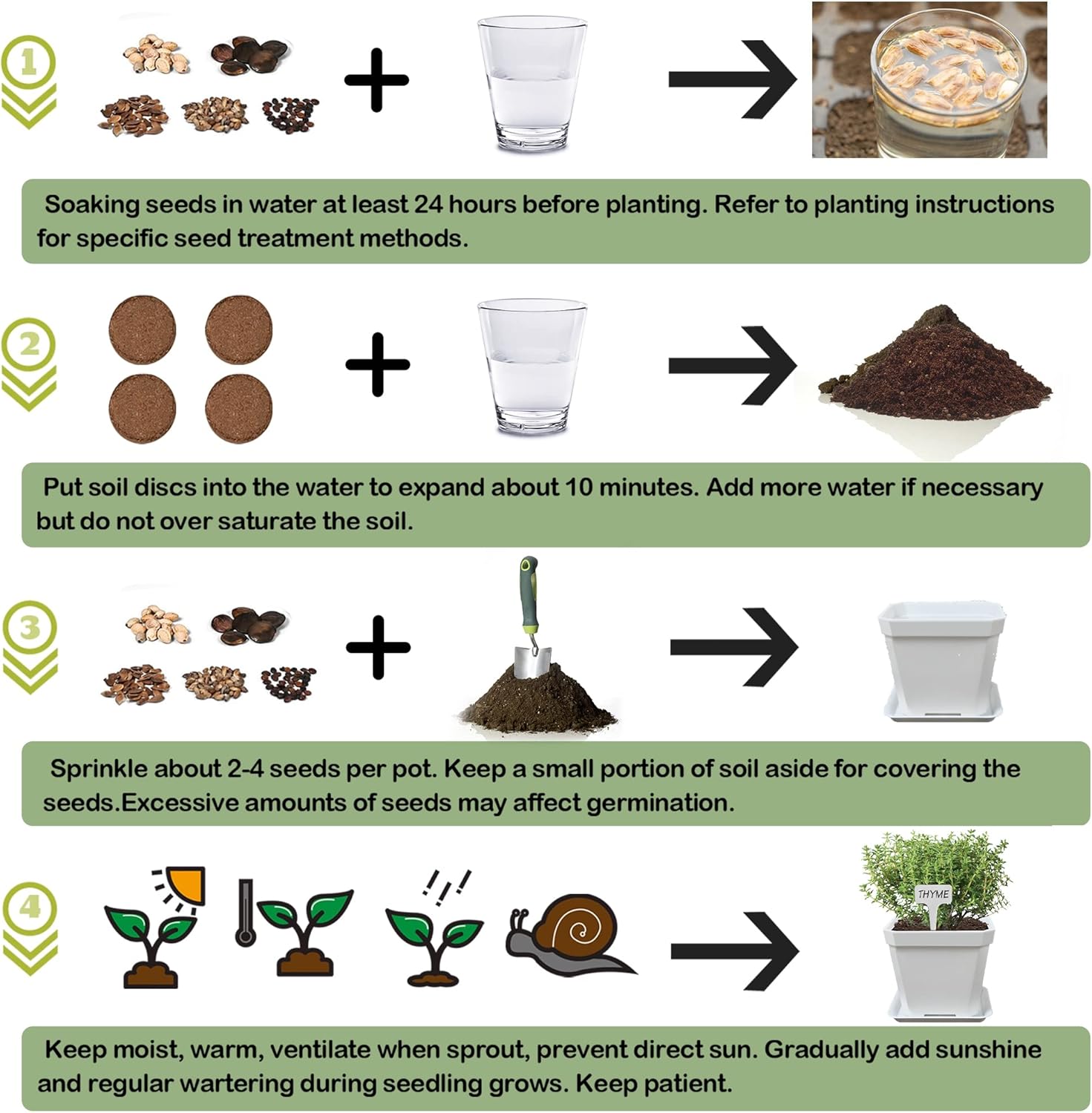 10 Herb Seeds Garden Starter Grow Kit with White Pots, Markers, Nutritional Soil, Watering, Herb Clipper, Complete