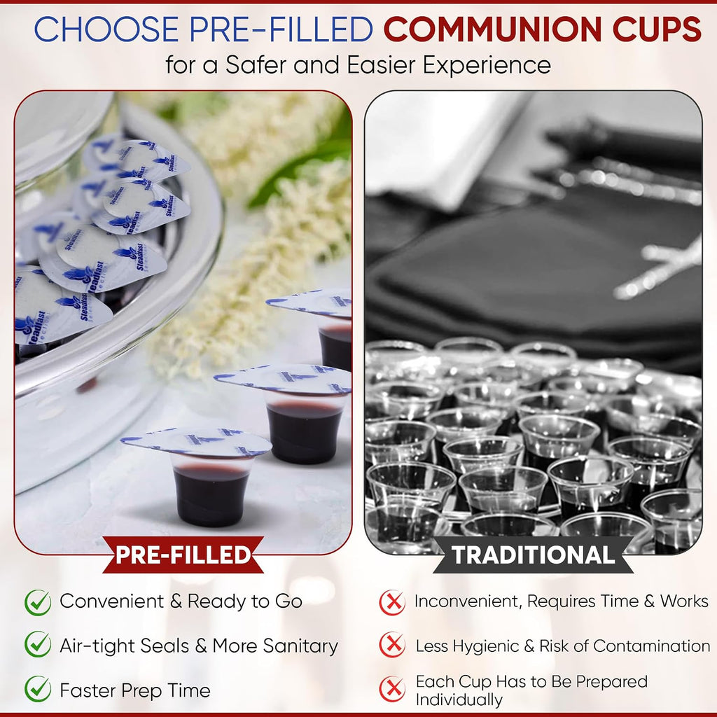 50 CT Pre-filled Communion Cups and Wafer Set, Comunión Cups and Bread, Prefilled Communion Cups and Wafer Set