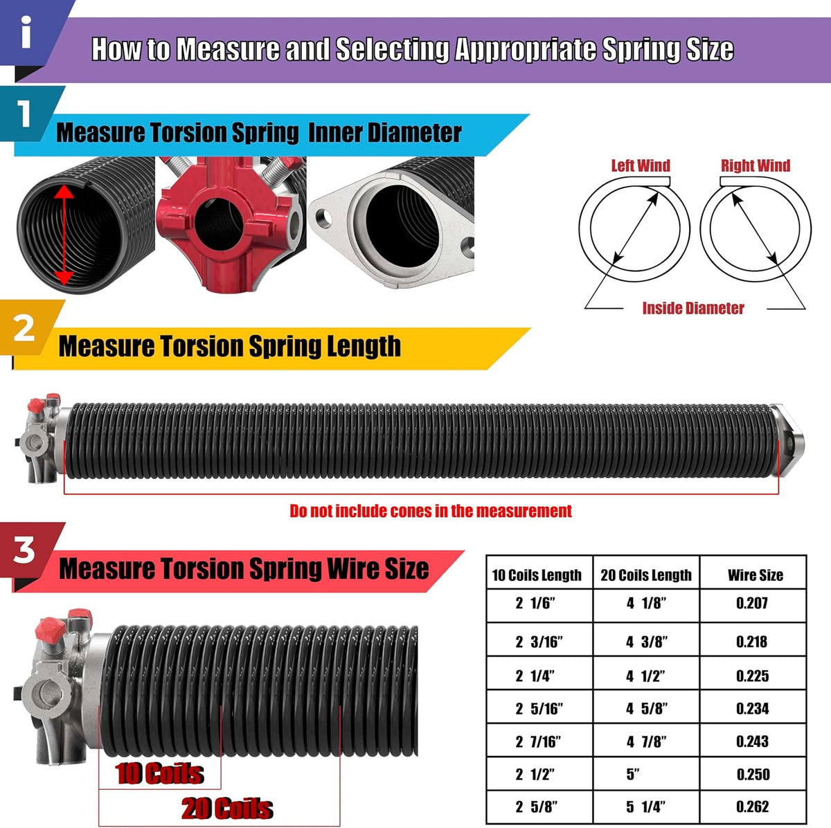 Garage Door Torsion Springs with Non-Slip Winding Bars, Oil-Free Electrophoretic Coated Coil 2-Inch Diameter Spring