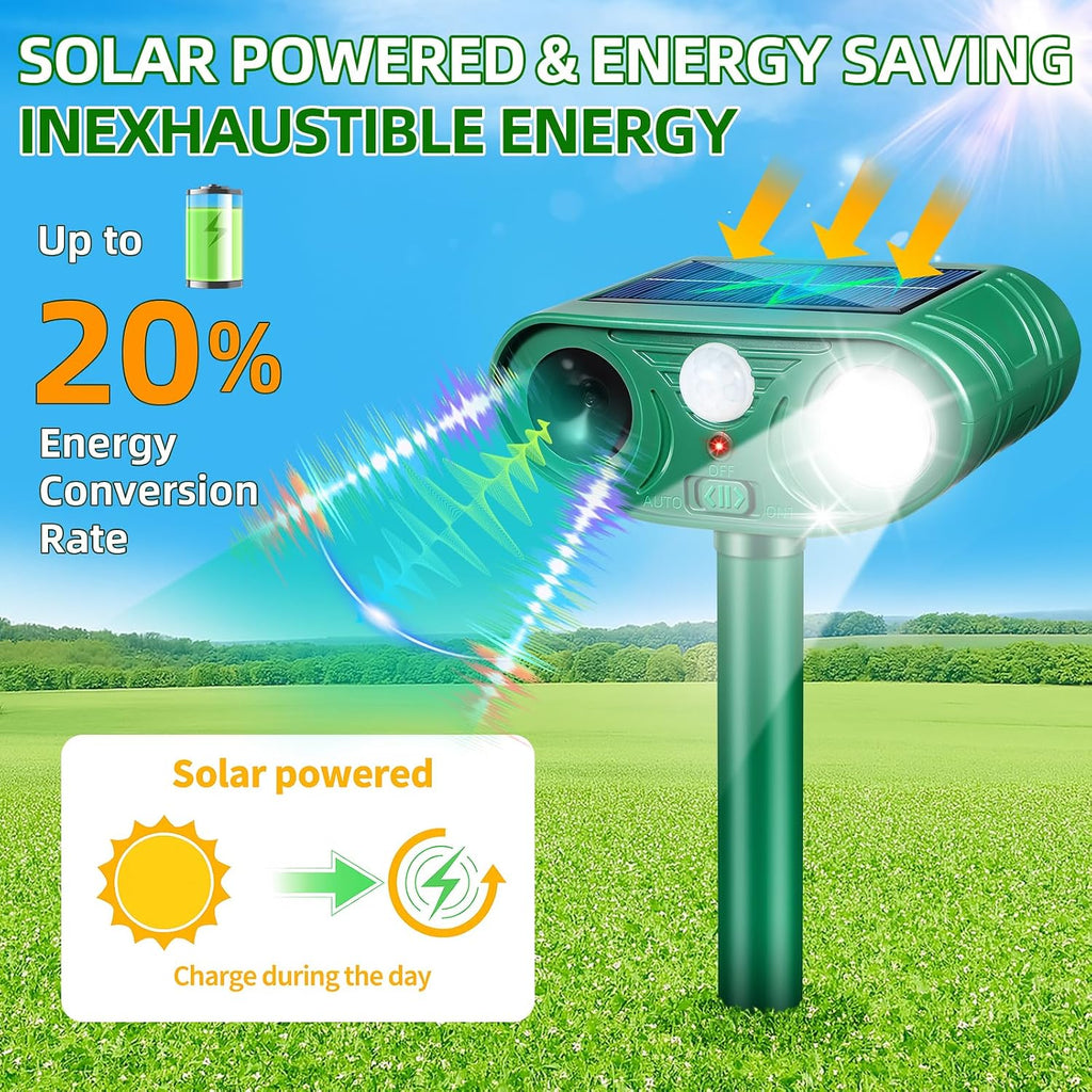 2026 Upgraded 4-Pack Ultrasonic Solar Animal Repellent Outdoor for Yard | Deer Repellent Raccoon Deterrent Outdoor