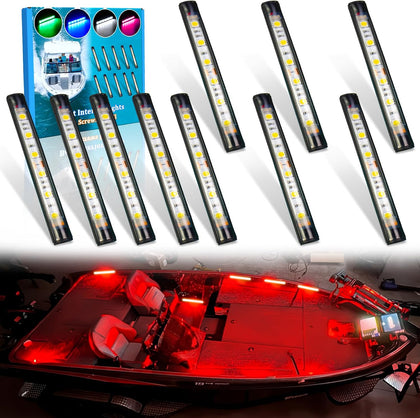 Upgraded Boat Interior Lights, No Drill Install Marine LED Lights with Adhesive & IP67 Waterproof, Boat Deck/Cockpit Lighting for Night Fishing Safety, Red