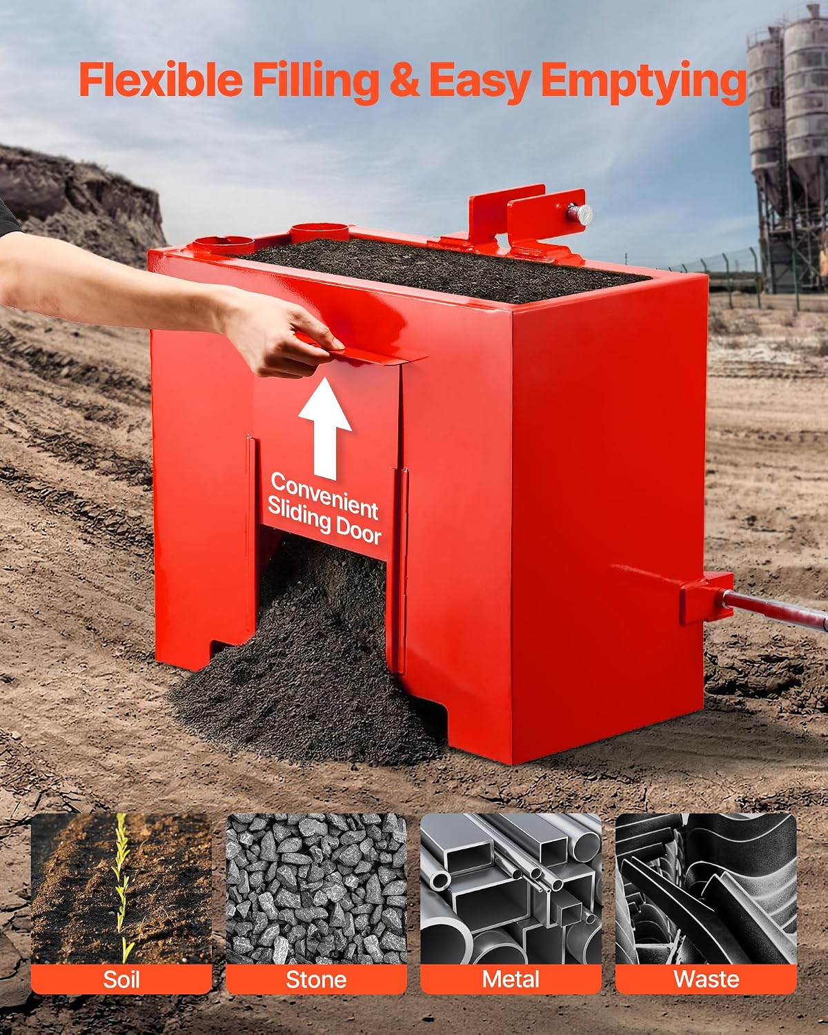 Ballast Box, 3-Point Category 1 Tractor Ballast of 800 lbs Capacity, with Standard 2 Inch Hitch Receiver, Heavy-Duty