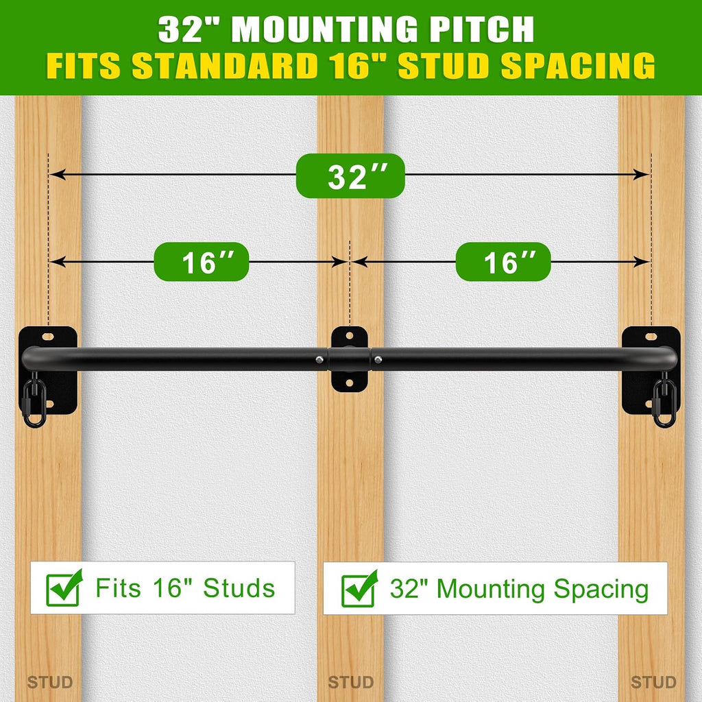 32"/36" Wall Mount Pull Up Bar Joist Mount Chin Up Bar for Doorway | Heavy Duty Steel Construction Support 450 lb