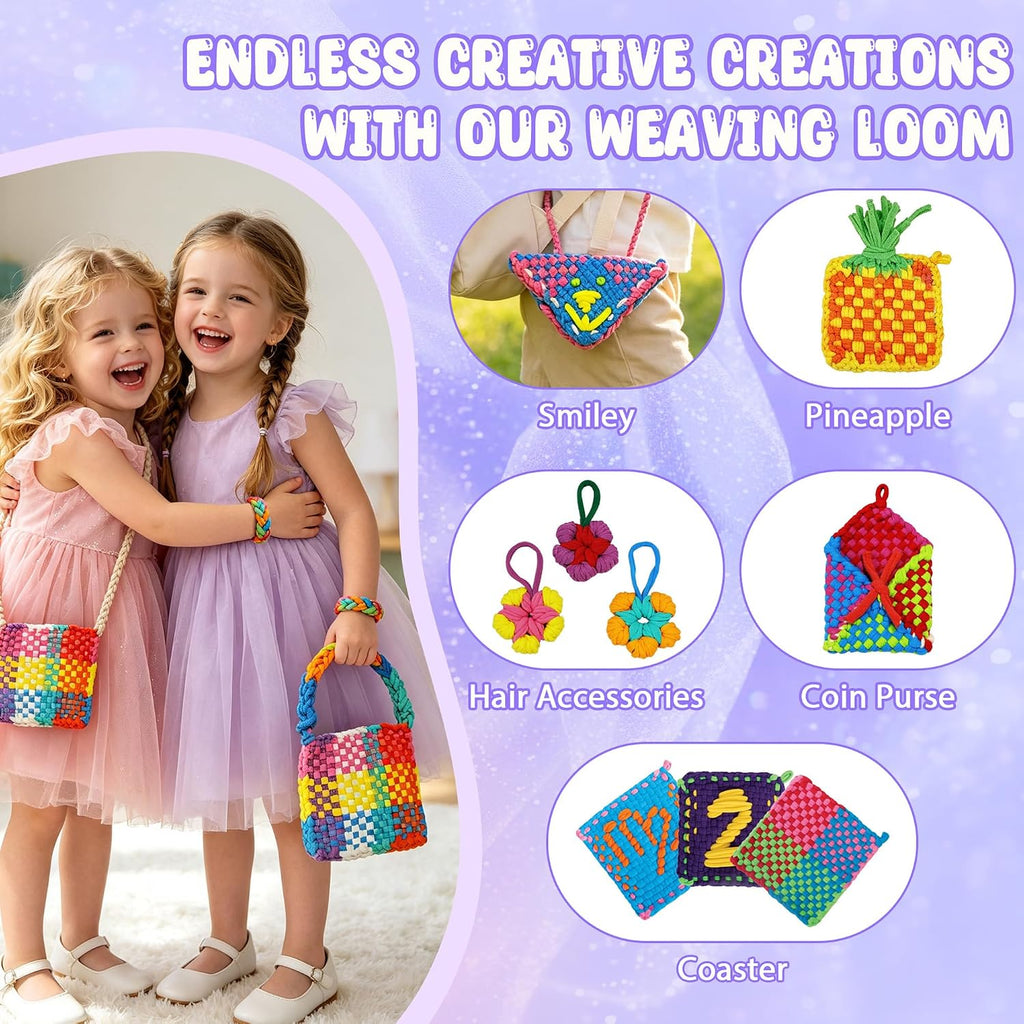 Weaving Loom Kit for Kids, Beginner Craft Kit with 12 Color Loops