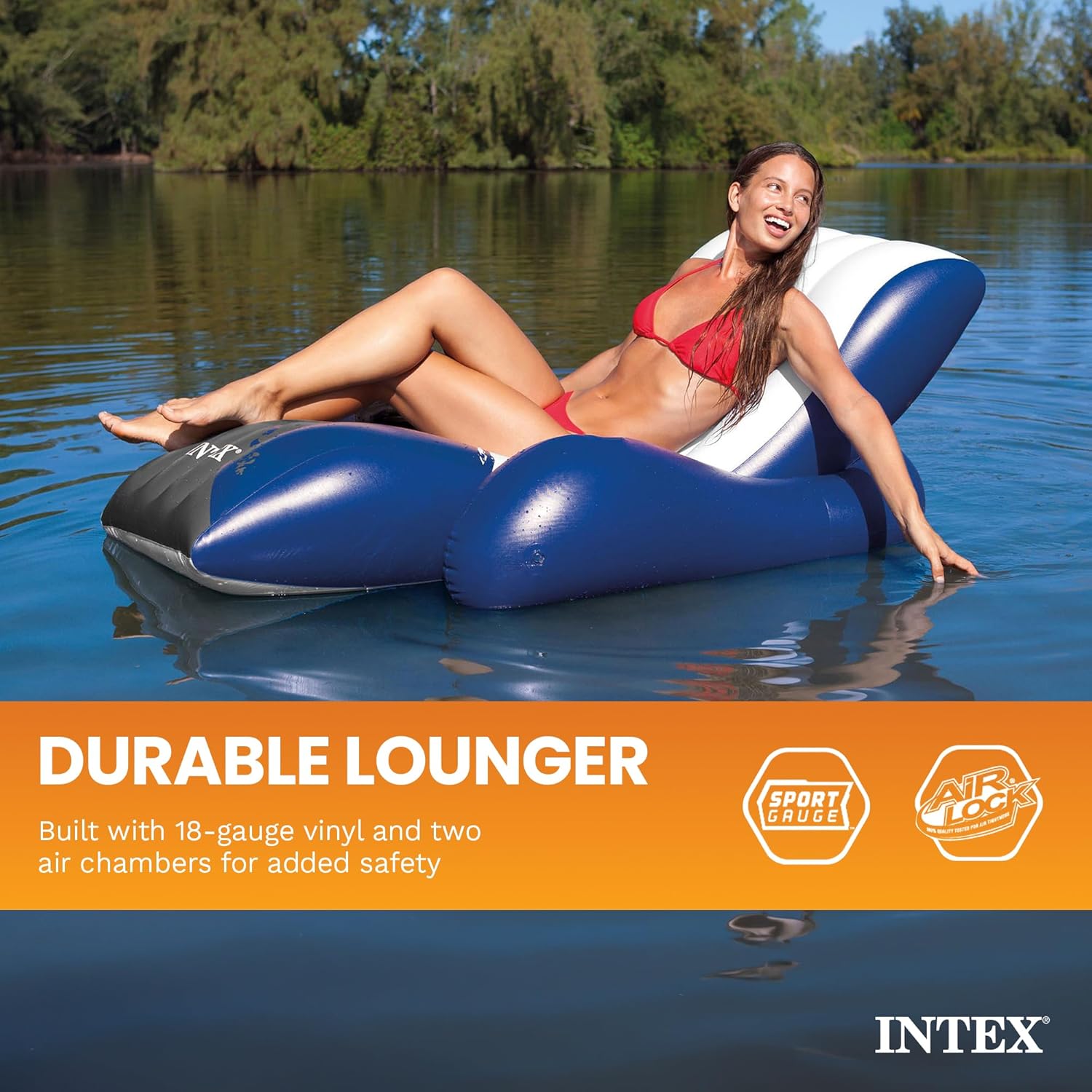 Inflatable Lounge Pool Recliner Lounger Chair with Cup Holders - Heavy-Duty Float Raft for Adults, 220 Lb Capacity