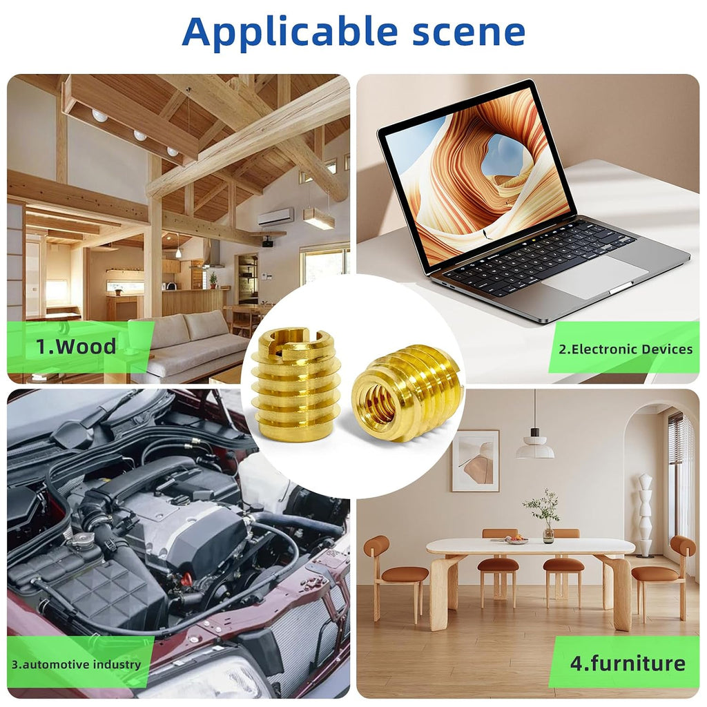 M3-0.5 Threaded Insert for Hard-Wood, Brass Knife Thread Inserts, M3-0.5 Internal Threads, 0.375" Length, Pack of 10