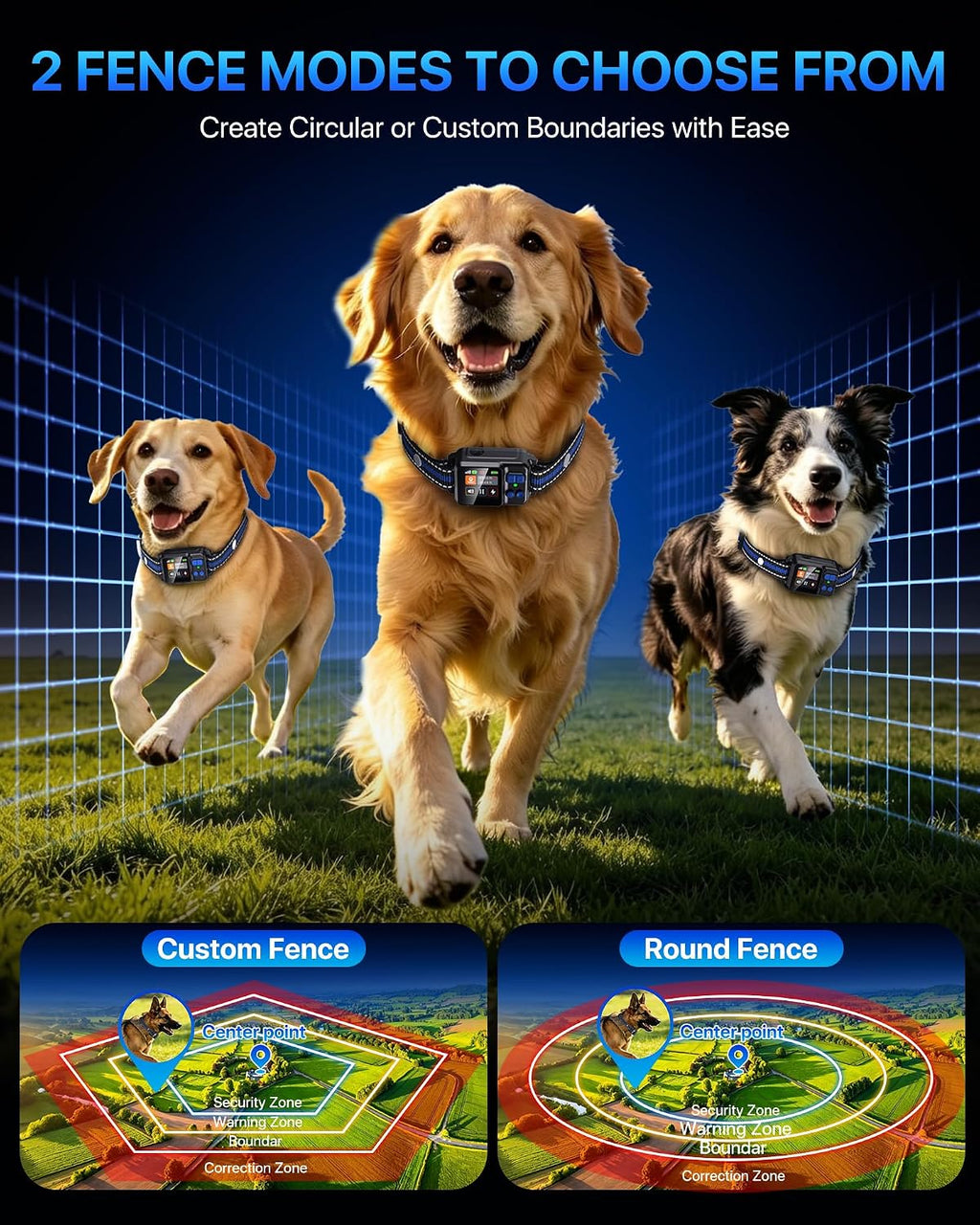 GPS Wireless Dog Fence System,Electric Fence for Dogs,3 Safe Training Modes