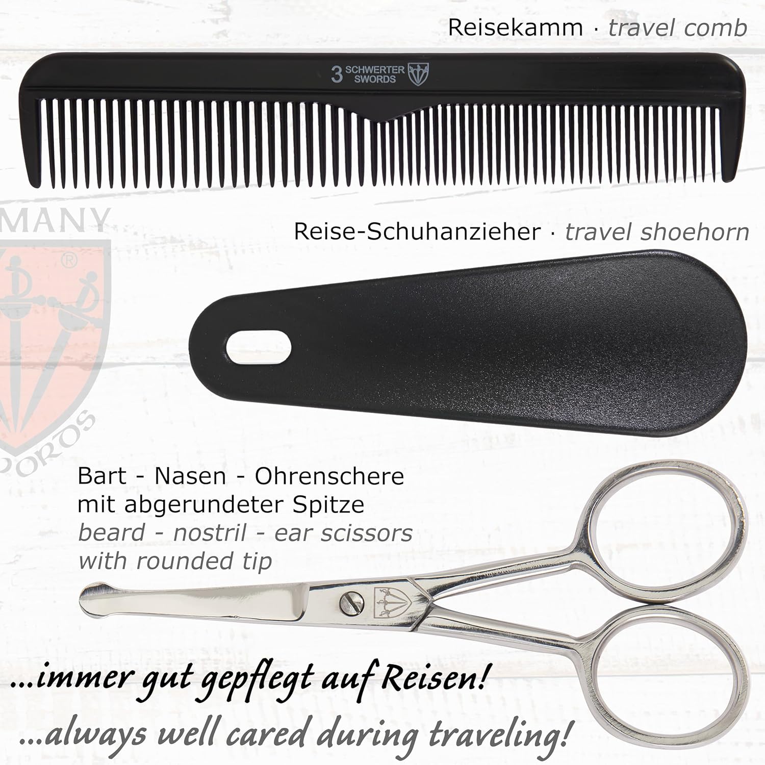 3 Swords Germany - brand quality 10 piece manicure pedicure grooming kit set for professional finger & toe nail care